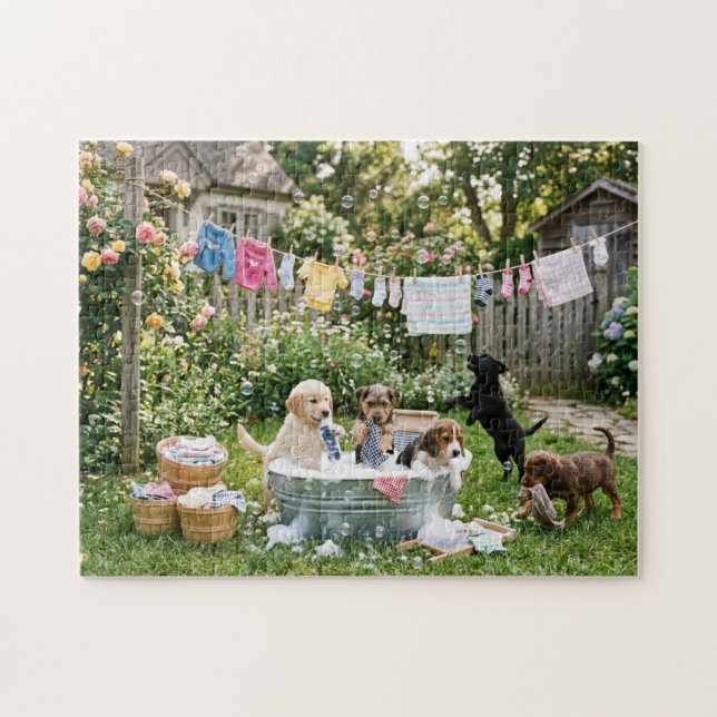 Puppies Doing Laundry Jigsaw Puzzle (Horizontal)