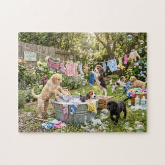 Puppies Doing Laundry Jigsaw Puzzle