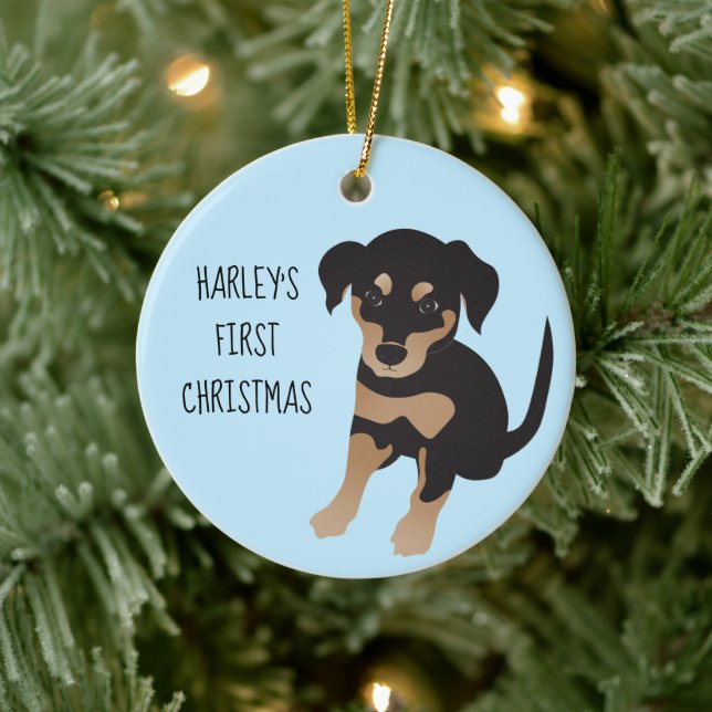Puppies First Christmas Cute Dog Black And Brown Ceramic Tree Decoration (Tree)