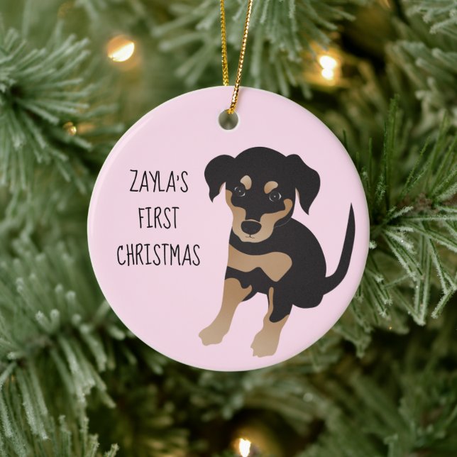 Puppies First Christmas Cute Dog Black And Brown Ceramic Tree Decoration (Tree)