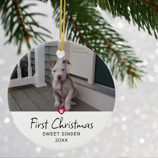 Puppies First Christmas Photo Ceramic Tree Decoration (Puppies First Christmas Photo Ceramic Ornament)