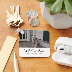Puppies First Christmas Photo Key Ring