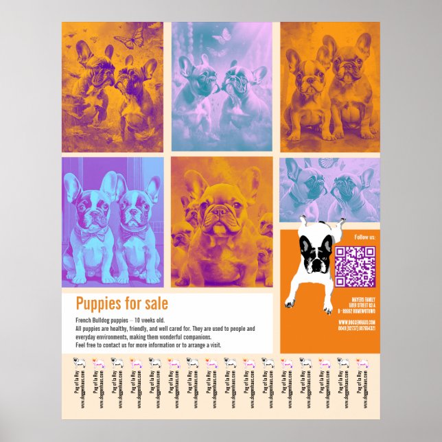 Puppies for Sale Poster Template 6 images QR Code  (Front)