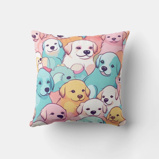 Puppies Galore Pastel Drawn Cushion (Back)