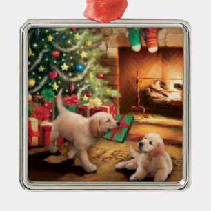 Puppies Golden Retriever Dog Adorable Metal Tree Decoration