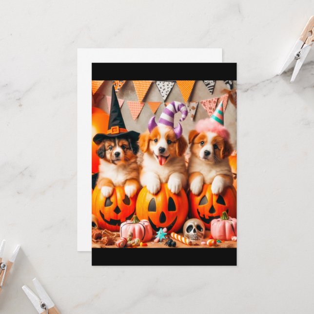Puppies halloween party invitation (Front/Back In Situ)