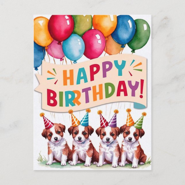 Puppies Happy Birthday  Postcard (Front)