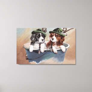 Puppies in Hats with Pipes Canvas Print