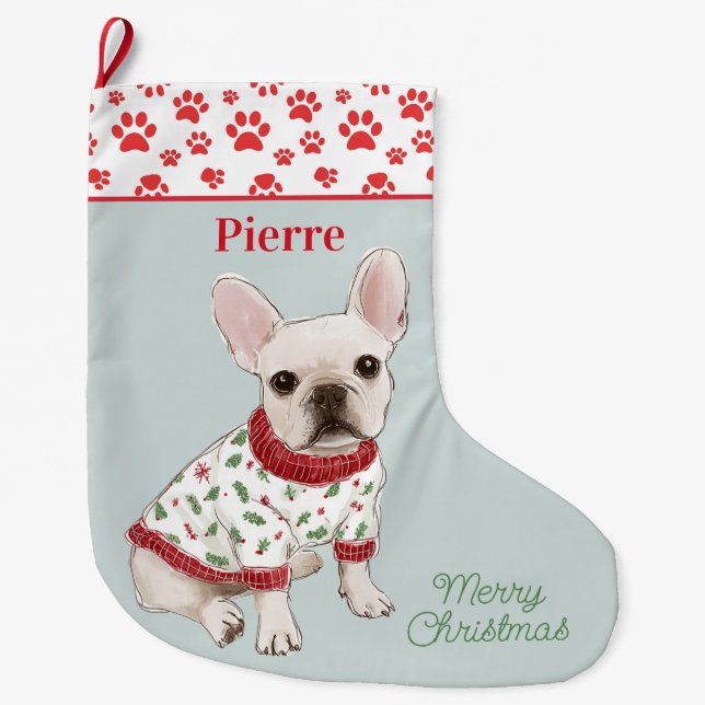 Puppies in Pajamas Dog Large Christmas Stocking (Front)