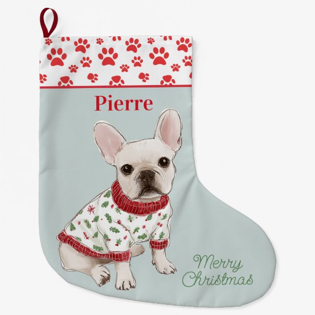 Puppies in Pajamas Dog Large Christmas Stocking (Front)
