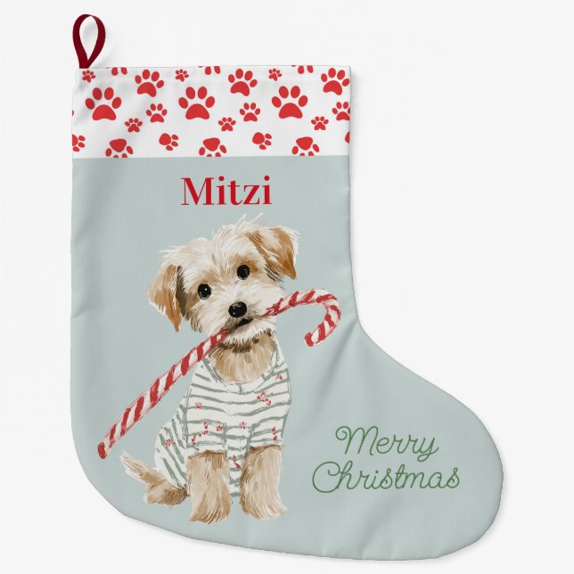 Puppies in Pajamas Dog Large Christmas Stocking (Front)