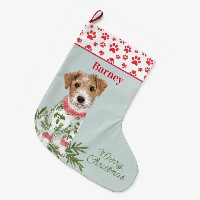 Puppies in Pajamas Dog Large Christmas Stocking (Front (Hanging))