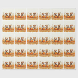 Puppies In Pumpkin Field Wrapping Paper