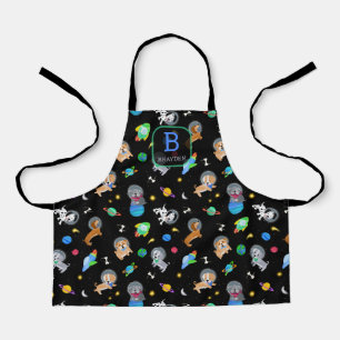 Puppies In Space Watercolor Dog Astronauts Apron