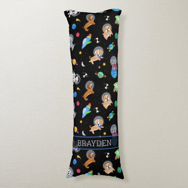 Puppies In Space Watercolor Dog Astronauts Body Cushion (Front Vertical)