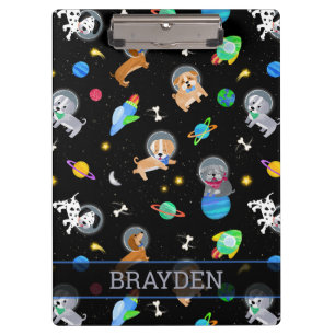 Puppies In Space Watercolor Dog Astronauts Clipboard