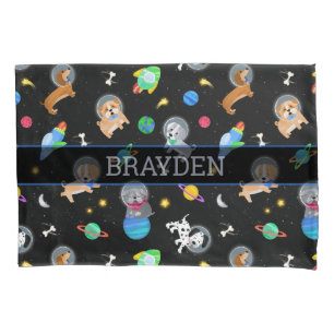 Puppies In Space Watercolor Dog Astronauts Pillowcase