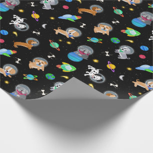 Puppies In Space Watercolor Dog Astronauts Wrapping Paper