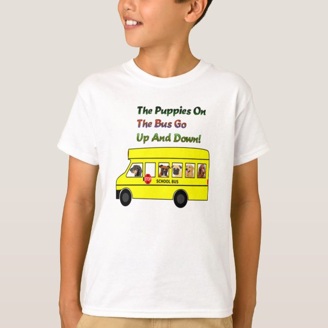 Puppies On School Bus Kids T- Shirt (Front)