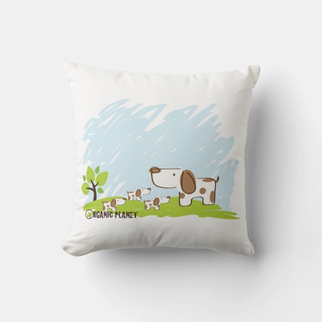 Puppies Organic Planet Throw Pillow (Front)