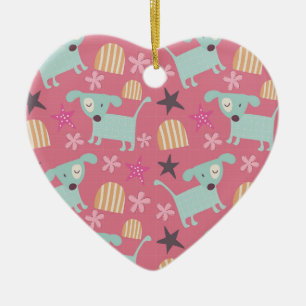Puppies, Stars, and Flowers Ceramic Tree Decoration