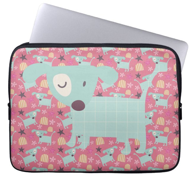 Puppies, Stars, and Flowers Laptop Sleeve (Front)
