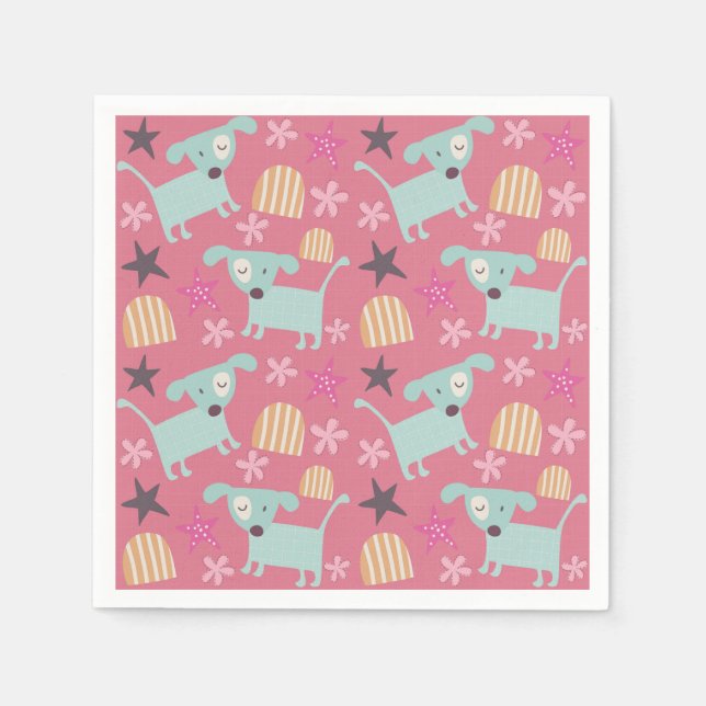Puppies, Stars, and Flowers Napkin (Front)