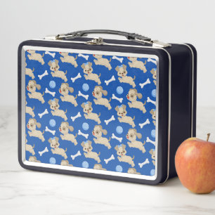 Puppies White Dog Bones Blue Ball Animal Lover Metal Lunch Box