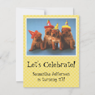 Puppies with Hats Birthday Invitations