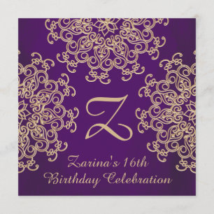 PUPPLE AND GOLD INDIAN INSPIRED BIRTHDAY INVITATION