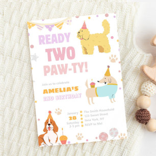 Puppy 2nd Birthday Ready Two Pawty Dog Theme Invitation