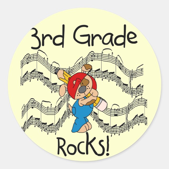 Puppy  3rd Grade Rocks Tshirts and Gifts Classic Round Sticker (Front)