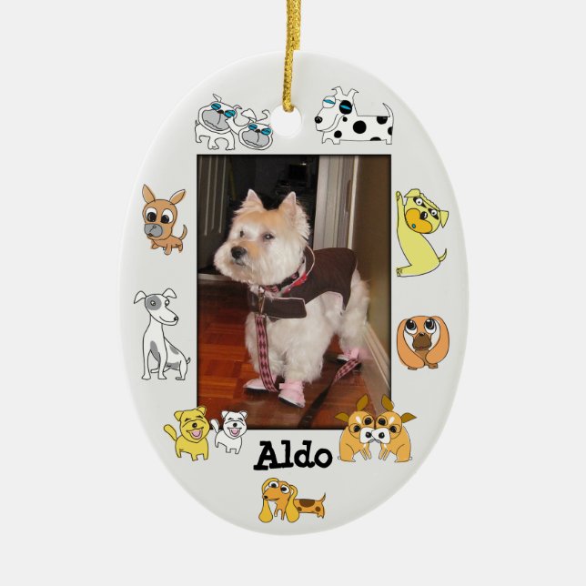 Puppy Add Photo Oval Ornament 18 Dog Cartoon (Front)