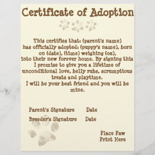 Puppy Adoption Certificate