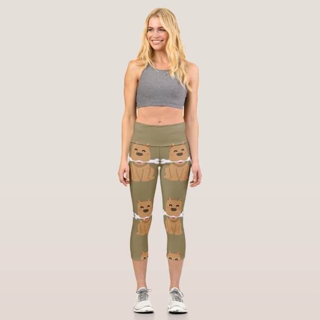 Puppy and Bone Pattern Capri Leggings (Front)