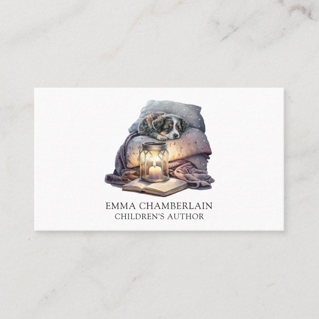 Puppy And Book Children's Author Business Card (Front)