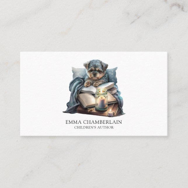 Puppy And Book Children's Author Business Card (Front)