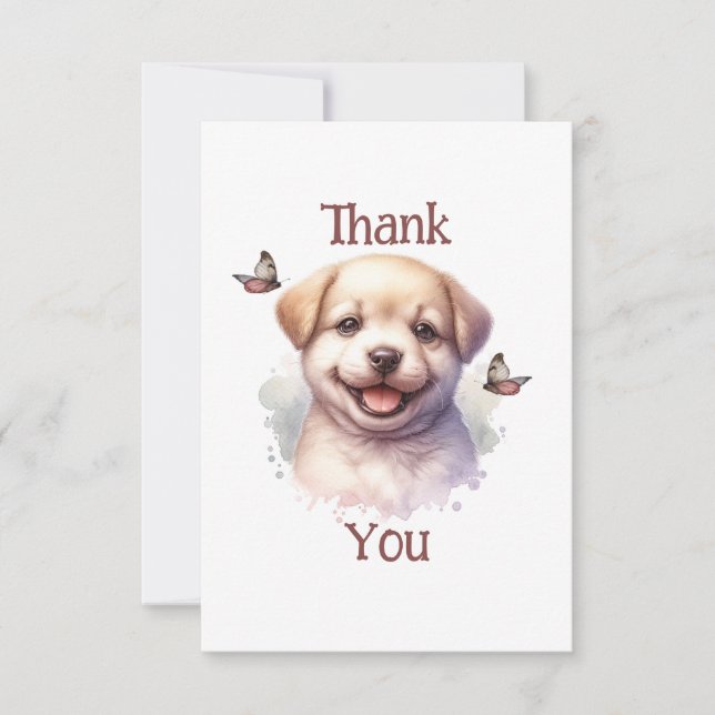 Puppy and Butterflies  Thank You Card (Front)