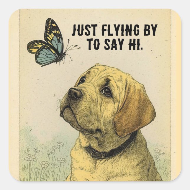 Puppy And Butterfly Square Sticker (Front)