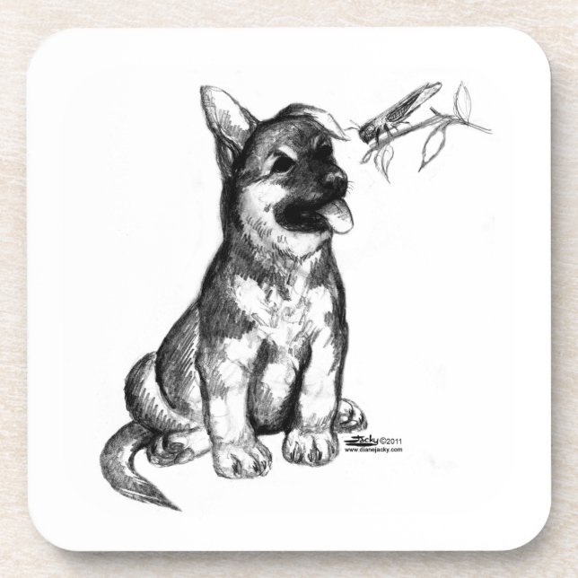 Puppy and Grasshopper Coaster (Front)
