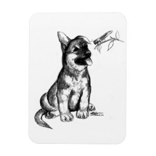 Puppy and Grasshopper Magnet