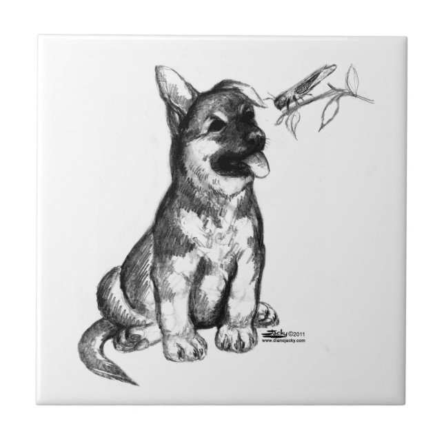 Puppy and Grasshopper Tile (Front)
