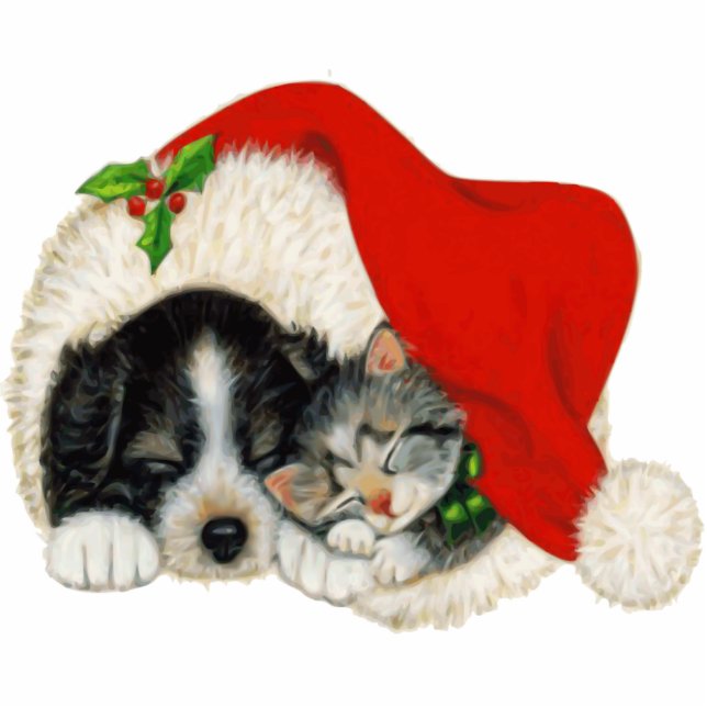 Puppy and Kitten Christmas Decoration Standing Photo Sculpture (Front)