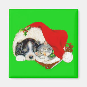 Puppy and Kitten Christmas Magnet