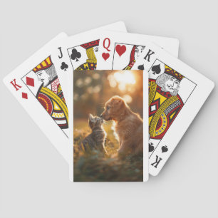 Puppy and Kitten Friends Playing Cards