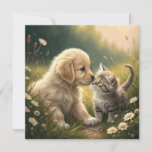 Puppy And Kitten Holiday Card (Front)