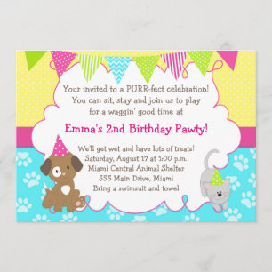 Puppy and Kitten Invitation Girl Birthday Party