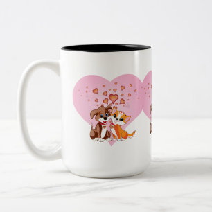 Puppy and Kitten Love Two-Tone Coffee Mug