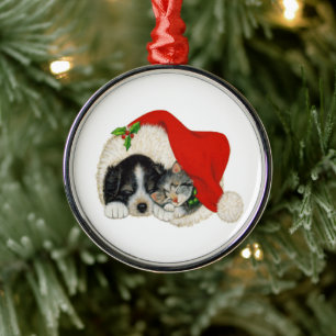 Puppy and Kitten Premium Round Ornament