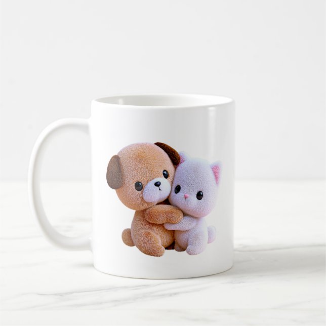 Puppy And Kitten Tender Cuddle Coffee Mug (Left)
